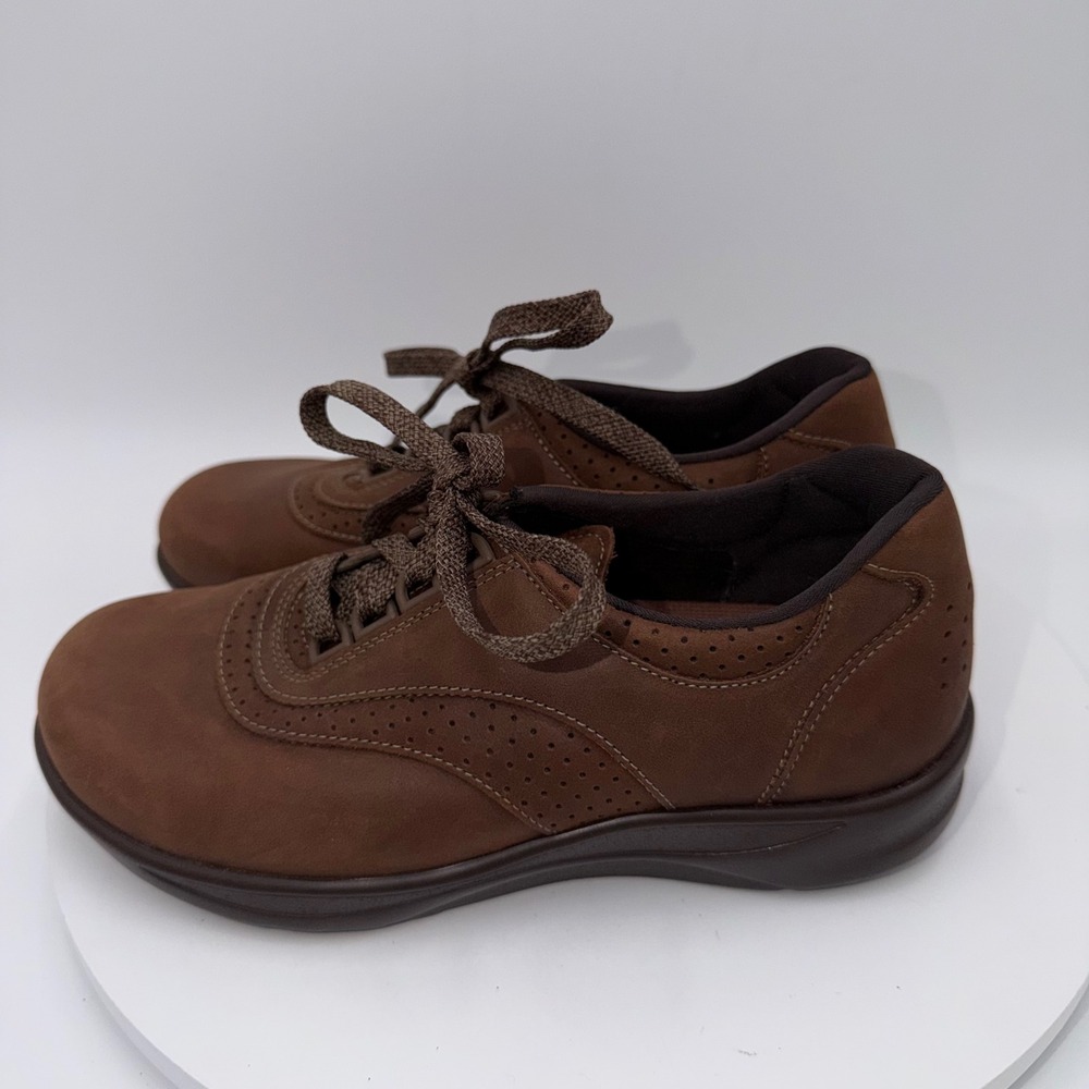 SAS Walk Easy Brown Nubuck Leather Walking Shoes Womens 6 W Wide Made in USA